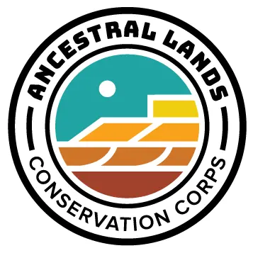 Ancestral Lands Conservation Corps logo with desert mesa and sun design inside circular border