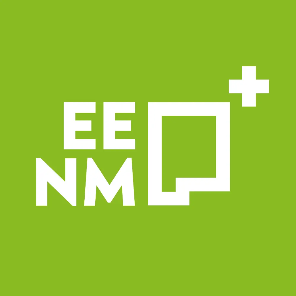 EENM plus logo in white on a bright green background