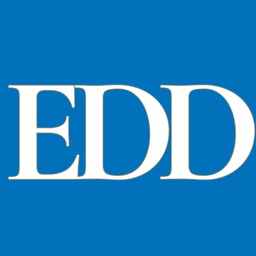 New Mexico EDD logo with white letters on blue background